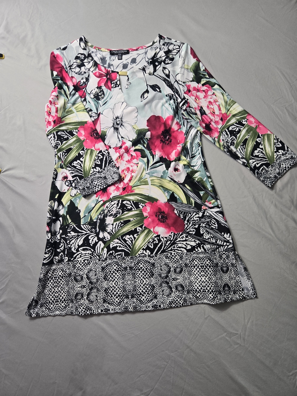 Linea Domani Floral Scoop-Neck Mini Dress in Pink & Black - Size M